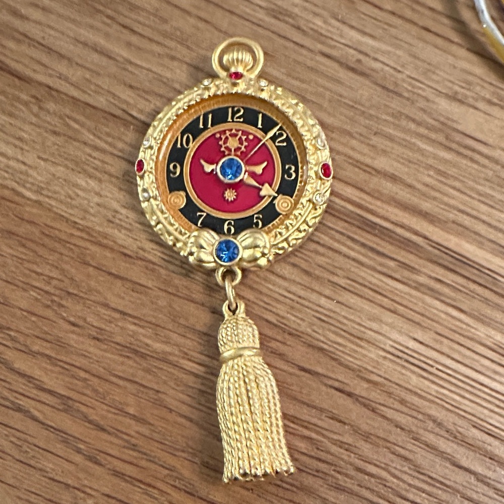 Bob Mackie Gold and Red Clock Pendant